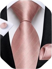 Mens Tie Set Silk Solid Paisley Necktie and Pocket Square Cufflinks Blush Pink