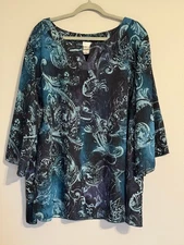JUST MY SIZE WOMEN'S TOP / TUNIC. SIZE: 4X(26W/28W) SPLIT NECK 3/4 BELL SLEEVE