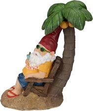 Drinking Gnome Statue 12.25" - Tropical Palm Tree Decor for Garden/Patio