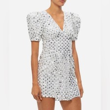 NWT Rotate Birger Christensen Silver Sequin Mini Dress sz 38 (6 US)