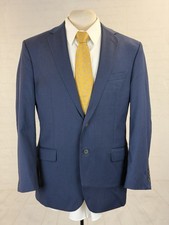Jos A Bank Men Navy Blue Check Wool Suit 42R 34X39 Two Button Slim Fit Traveler