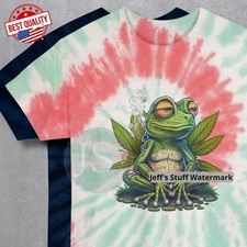 Psychedelic Frog Tie Dye Smoking Trippy Tee Stoner Vibes Weed Cotton T Shirt