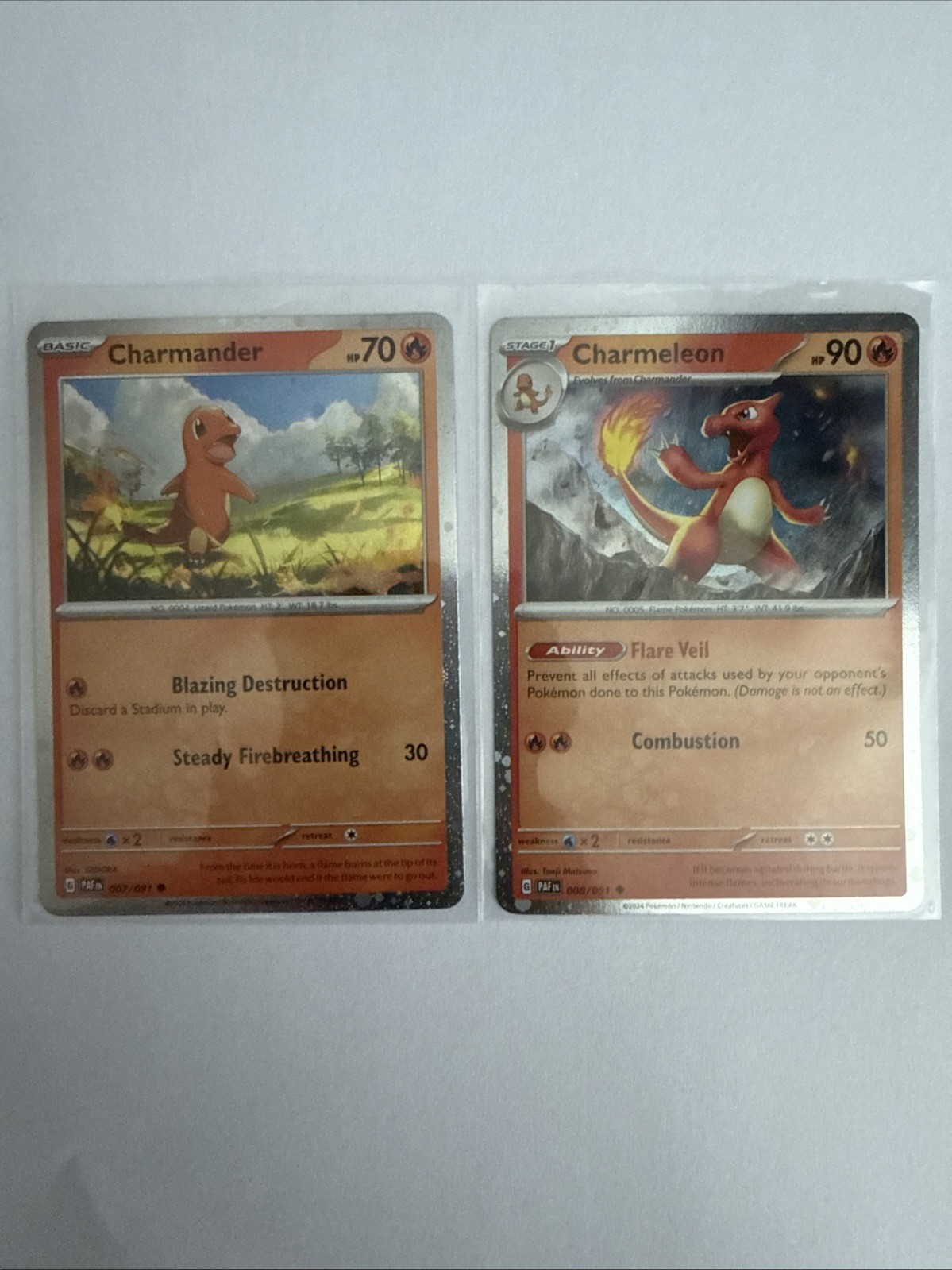Pokemon TCG Charmander #7 Charmeleon #8 Paldean Fates Cosmos Holo