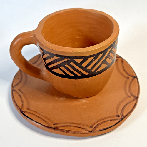 Vintage Terra Cotta Clay  Mug & Saucer Mexico - Picture 3 of 8