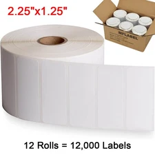 12 Roll 2.25"x1.25" Direct Thermal Shipping Labels SKU Barcode Label for Zebra