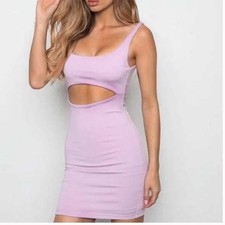 Tiger Mist Dress Womens Extra Small Lilac Lavender Mini Coco Bodycon Cut Out