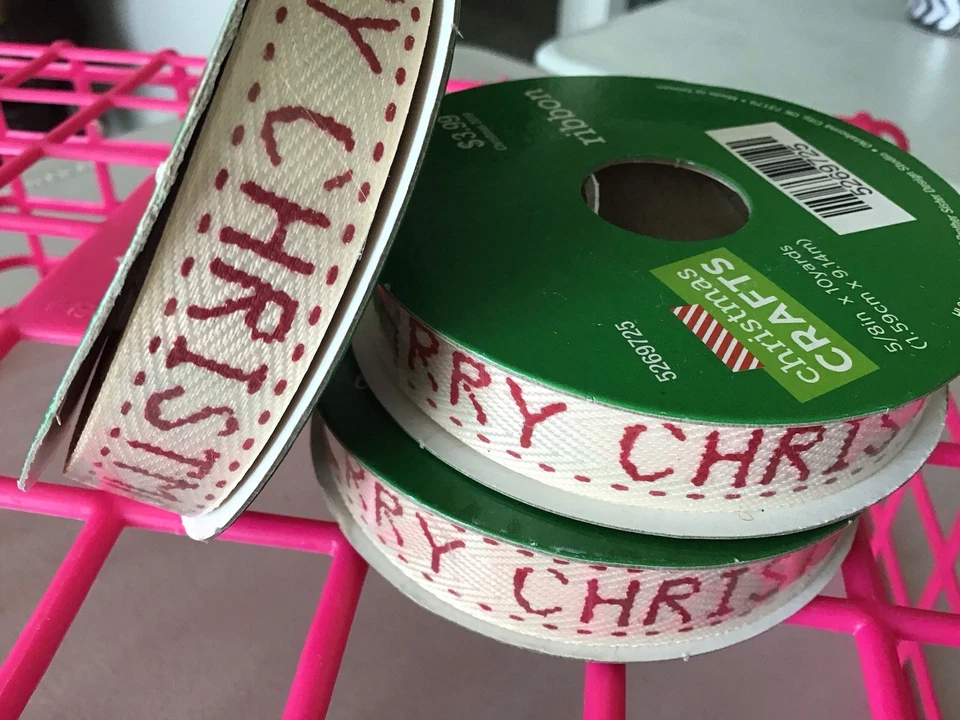 Merry Christmas Ribbon Spool Gift Wrapping Craft Supply Lot 5/8” X 10 Yards - Image 4 of 4