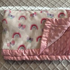 Parents Choice Pink Rainbow Butterfly Baby Blanket Minky Dot Satin Trim 30X40
