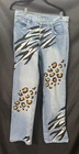 Rare Belle Pointe Denim Jeans Women Embroidered Leopard Zebra Pants Sz M