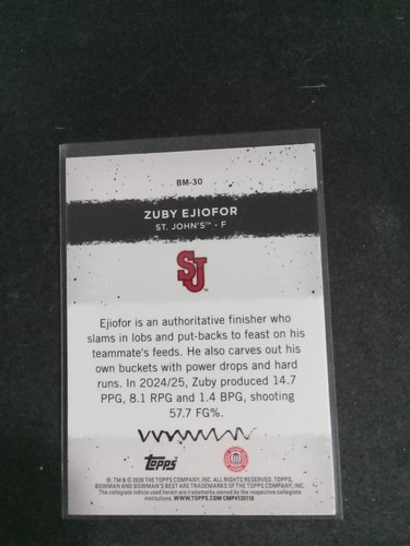 ZUBY EJIOFOR 2025-26 BOWMAN BEST U MASTERPIECES YELLOW LAZER /75 NRMT+ ATLANTA - Picture 2 of 2