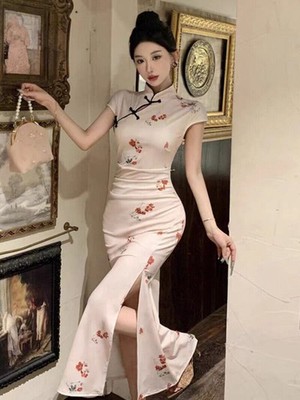 Chinese Style Floral Slim Qipao Dress Womens Party Cocktail Cheongsam Long Dress