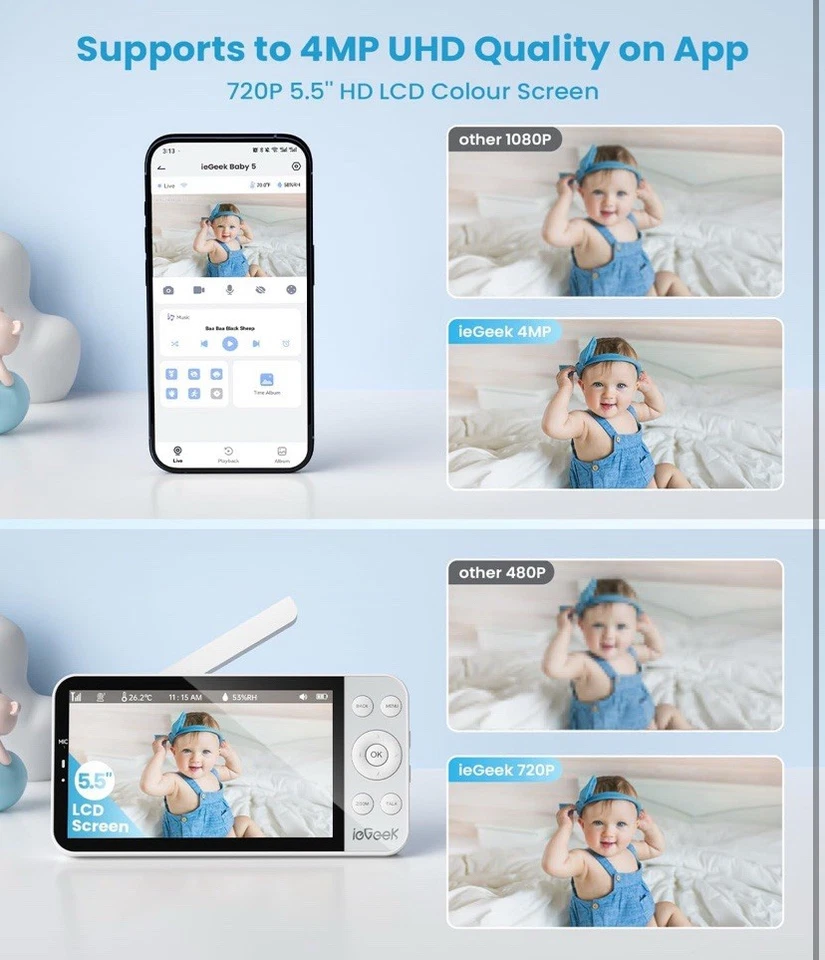 IeGeek Baby Monitor 5” 2,5k - Immagine 3 di 4