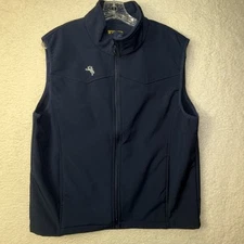 Wyoming Traders Mens Large Zip Up Navy Fleece Lined Soft Shell Ranch Wear Vest