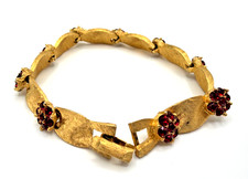 1960s TRIFARI Bracelet JULY Birthday Series Ruby Color Rhinestone Flowerette