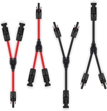 2 Pairs Solar Panel Y Branch Connectors 10AWG Parallel Adapters Red & Black