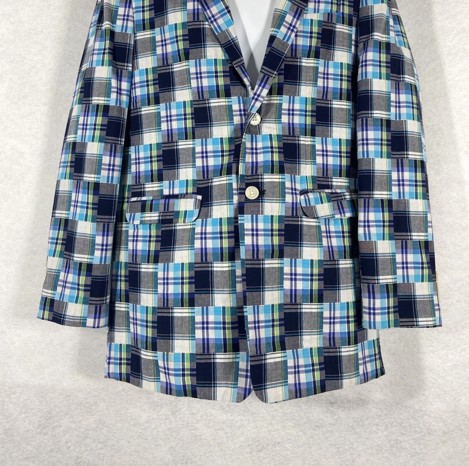 Izod Blazer Mens 20R Blue Gray Sport Coat Patchwork 100% Cotton Chest 40” - Image 3 of 4