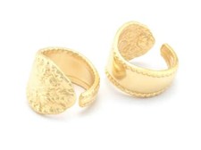 Spoon Flower Patterned Adjustable Ring Shiny gold Plated Brass 18mm 8US 2710