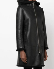 Nwt Maje Black Lambskin, Fur Trim, Classic Hood, Front Zip Fastening Sz 40 Us 8