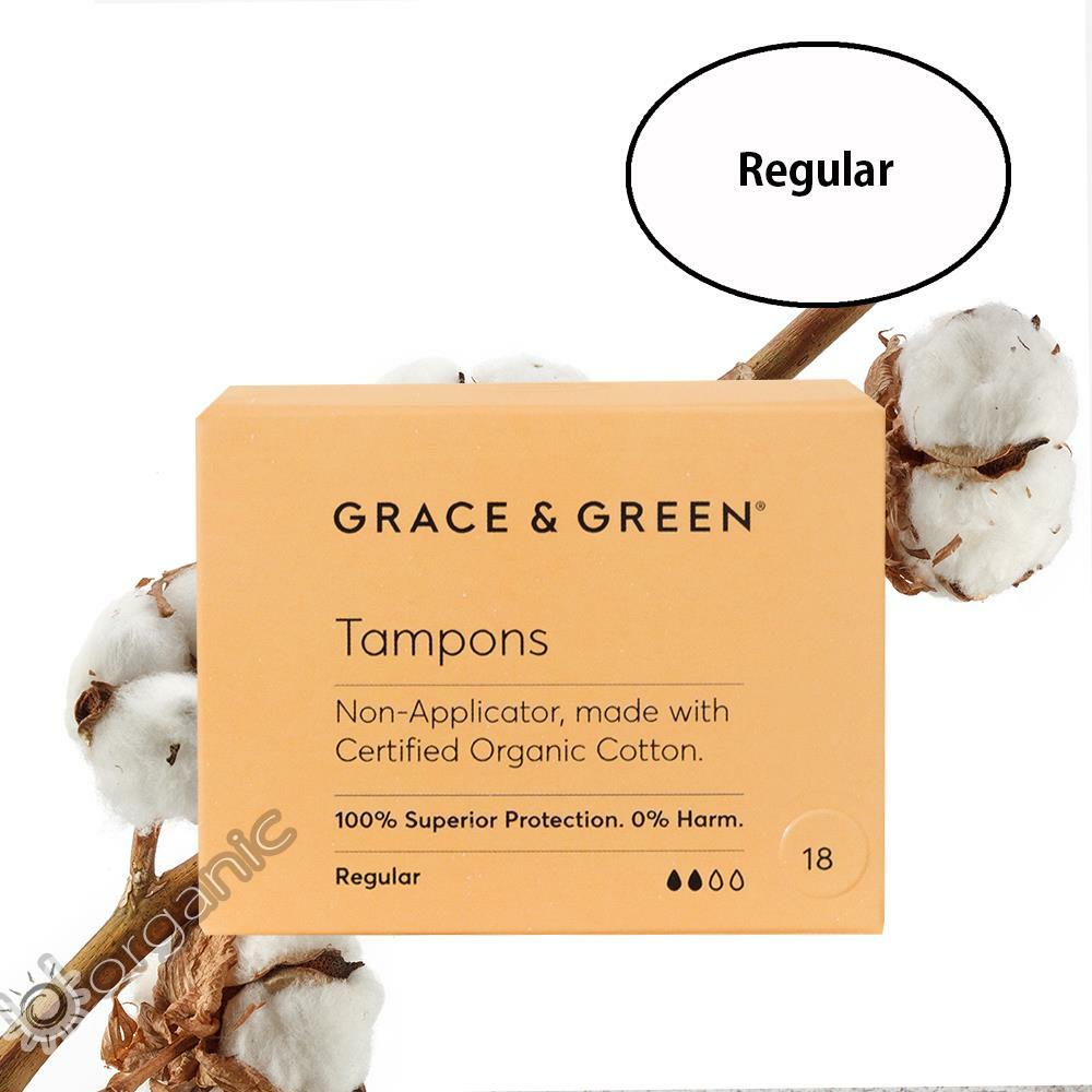 Grace & Green 100% Organic Cotton Biodegradable Tampons Regular (18 in Box)