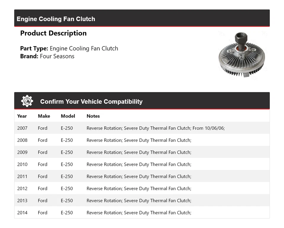For 2007-2014 Ford E-250 Engine Cooling Fan Clutch 4 Seasons 2008 2009 2010 2011 - Image 2 of 4