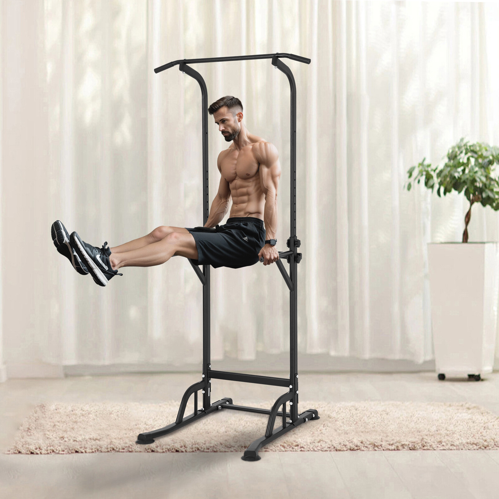 VEVOR Power Tower Dip Station 10Level Height Adjustable Pull Up Bar