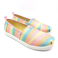 TOMS Glimmer Alpargata Girls Size 6Y Wms Sz 7.5 Candy Pink Gradient Glitter Shoe