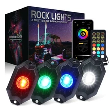 Aluminium 4 Pods RGBW LED Rock Light Underglow Neon Kit Wheel Lights Music Mode