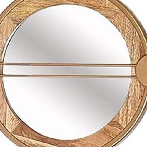 14" Brown and Gold Aluminum and Wood Geometric Framed Accent Mirror - Picture 5 of 8