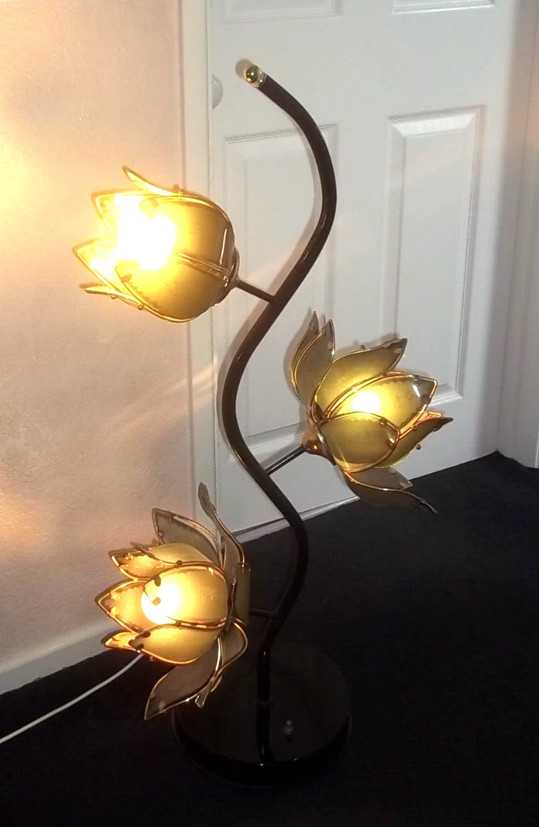 Antique Lotus Flower Floor Table Lamp Gold Black eBay