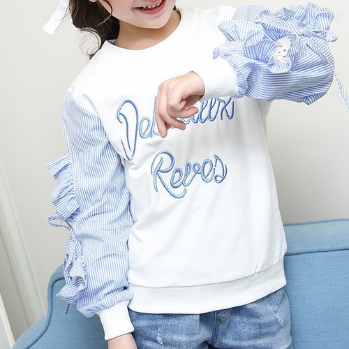 Kinder Mädchen Freizeit Sweatshirts Pullover Langarm Spitze Patchwork Tops Shirts - Bild 3 von 15