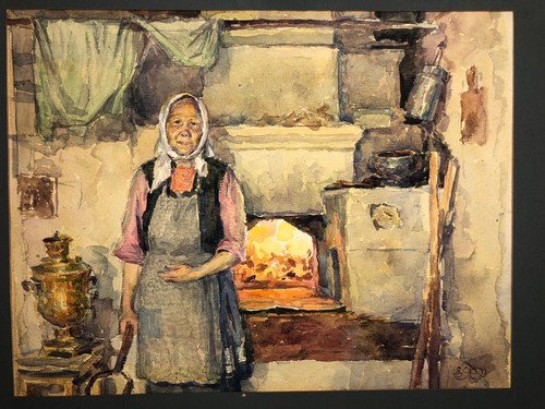 Original Aquarell Malerei Oma Matryona Unikat Signiert Zhurov E.P. Russland 1991 - Bild 2 von 24