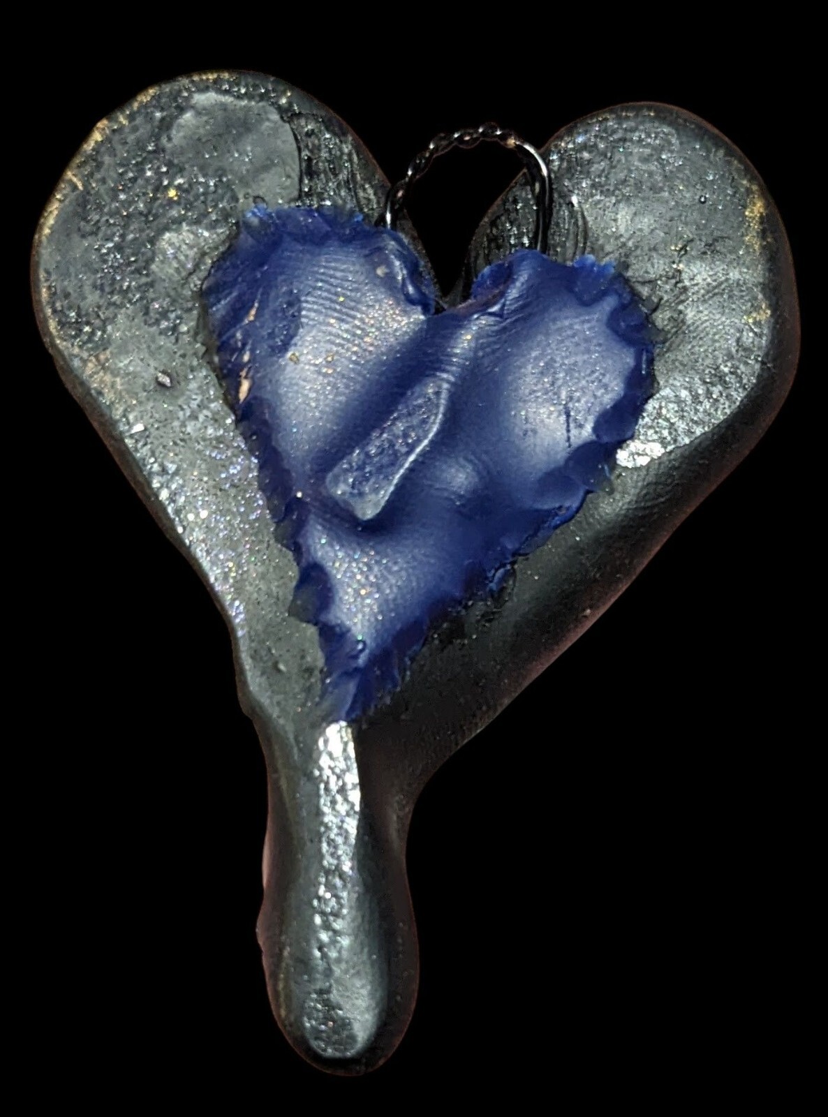 Gothic Handmade Patchwork Heart Metallic Pendant - image 3