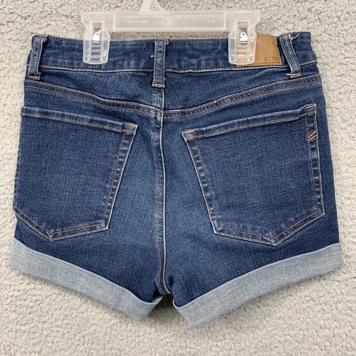 Aero Shorts Girls Size 4 High Rise Midi Dark Wash Denim 5 Pocket Stretch LOGO - Picture 4 of 11