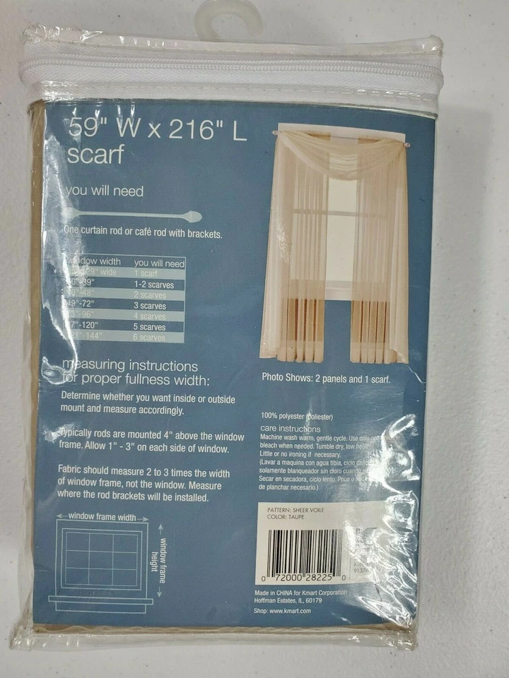 ESSENTIAL HOME VOILE SHEER TAUPE WINDOW SCARF 59 x 216 New - Image 2 of 4