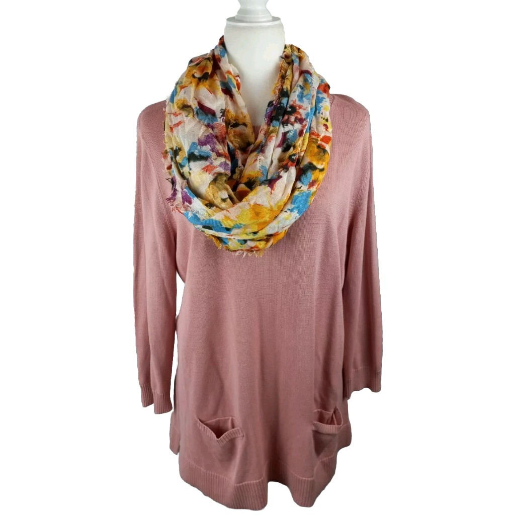 Spectrum Yellow Pink Blue Red  Bold Floral Spring Colorful Infinity Scarf