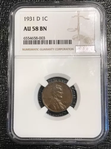 NGC AU 58 BN 1931 D LINCOLN CENT-OLD US COIN-SEP020
