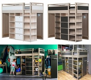 Hochbett Etagenbett INDIANA Jugendzimmer Möbel Regale Schubladen LED