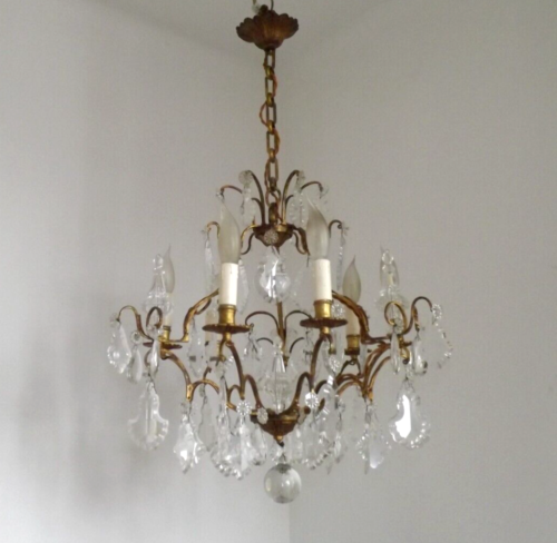 French Louis XV Gilt Bronze Glass & Crystal 6 Light 3 Sided Cage Chandelier 4702 - 第 1/15 張圖片