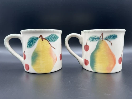 Hartstone Pottery Hand Painted Fruit Salad 14oz Coffee Mug Set of 2 Signed
