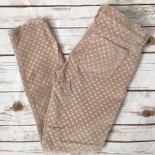 J Crew Beige Velvet Velour Polka Dot Toothpick Ankle Skinny Pants Boho Size 27