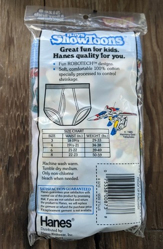 Vintage Hanes Boys ShowToons Robotech Size 8 Cotton Underwear 1986 Made in USA - Picture 2 of 3