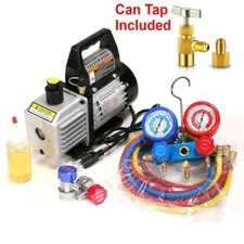 AC Manifold Gauge set Combo 3 CFM Air Vacuum Pump HVAC + R134A Kit AC A/C