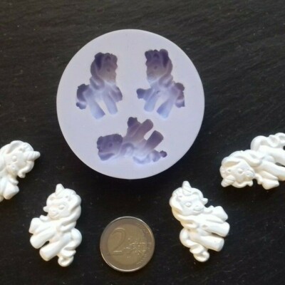 Silikonform Einhorn 3tlg / Tortendekor Fondant Schokolade Cupcake Topping DIY