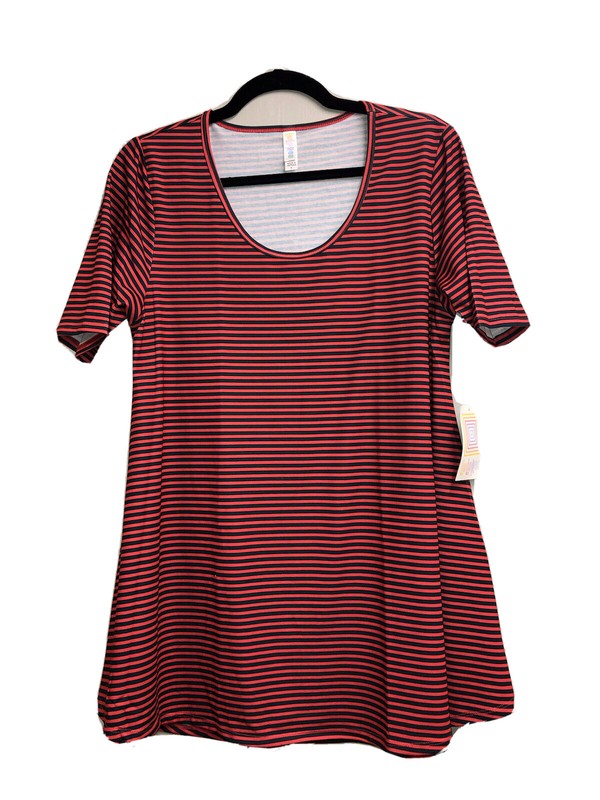 NWT SMALL LULAROE Perfect Tee. Very Pretty Red And Dark Green Stripes.