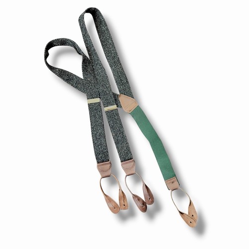 Polo Ralph Lauren Suspenders Leather Backed Woven Tweed Wool VGUC