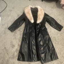 Women s Black Leather Mid-Length Overcoat Fur...