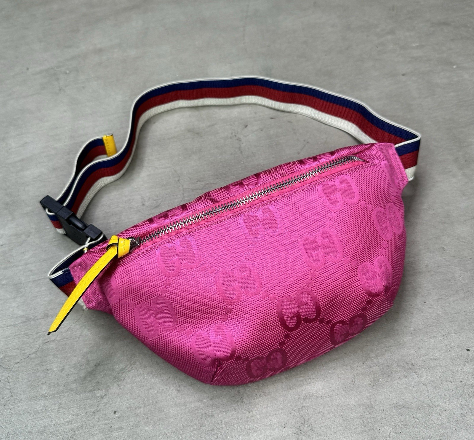 Gucci Childrens Pink Off The Grid GG Logo Belt Bag Fanny Pack