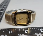 (Needs New Battery) Seiko Tank Watch Men 28mm Gold Dial Tone Rectangle 7430-5070