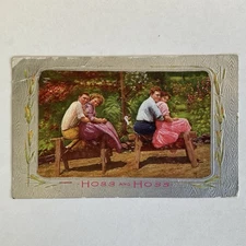 Romance~1913~Hoss and Hoss~two couples sitting on sawhorses~cuddling~series # 80