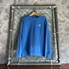 Nike Crewneck Sweatshirt Men’s Large Blue Fleece Pullover Small Swoosh Logo